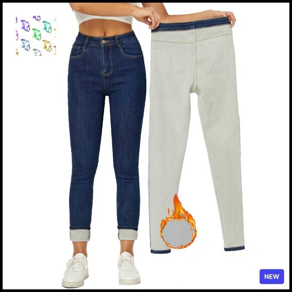 Denim - Fleece Lined Skinny Jeans High Waist Warm Thermal Slim Fit Winter Pants